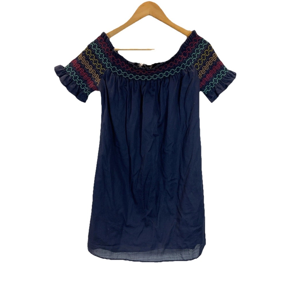 Trina‎ Turk  Off-Shoulder mini Dress Size M Navy Blue summer ruffled party beach